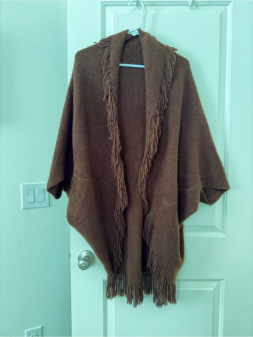 Marvel Brown Fringed Knit Poncho